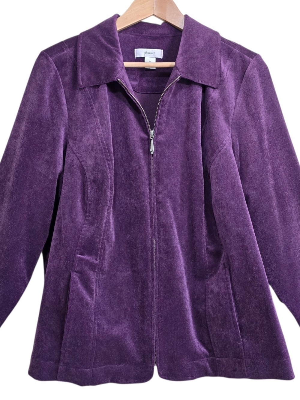 Y2K CJ Banks Purple Corduroy Velvet Full Zip Up Jacket 1X Statement Fall Festiv